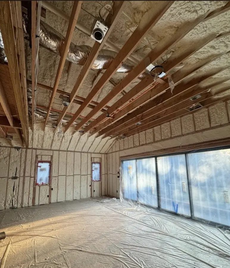 Interior walls and ceiling insulated with spray foam during new construction in Crestline